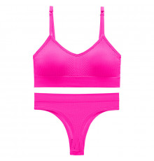 Бесшовный комплект женского белья в текстуре косичка трусы и топ 6608# Розовый электрик M