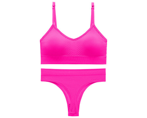 Бесшовный комплект женского белья в текстуре косичка трусы и топ 6608# Розовый электрик M