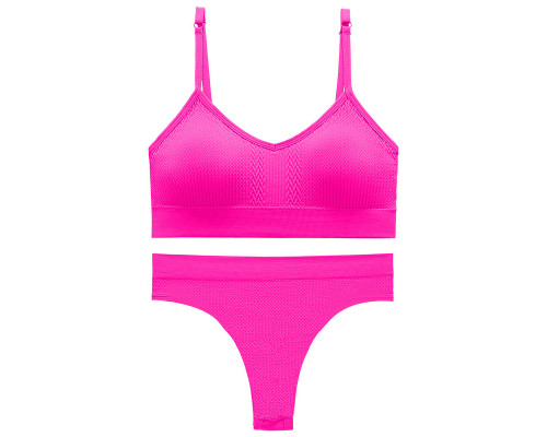 Бесшовный комплект женского белья в текстуре косичка трусы и топ 6608# Розовый электрик M