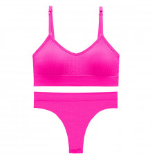 Бесшовный комплект женского белья в текстуре косичка трусы и топ 6608# Розовый электрик S