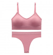 Бесшовный комплект женского белья в текстуре косичка трусы и топ 6608# Розовый S