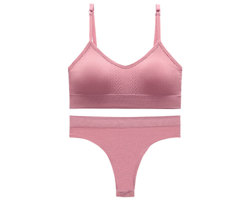 Бесшовный комплект женского белья в текстуре косичка трусы и топ 6608# Розовый S