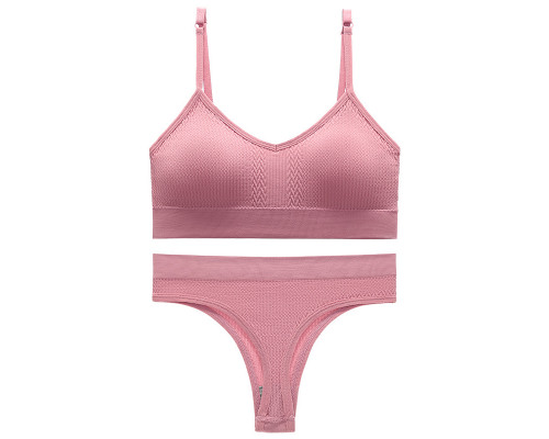 Бесшовный комплект женского белья в текстуре косичка трусы и топ 6608# Розовый S