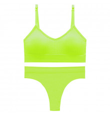 Бесшовный комплект женского белья в текстуре косичка трусы и топ 6608# Яркий Лайм L