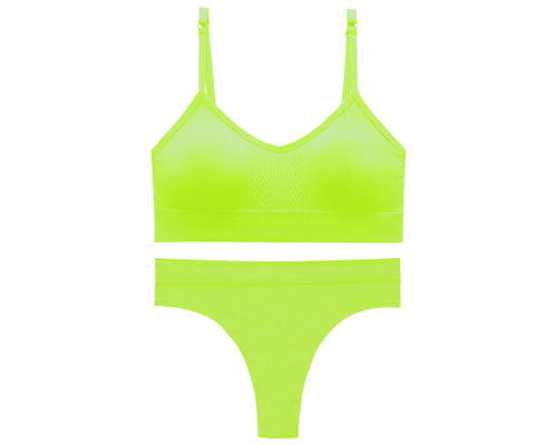 Бесшовный комплект женского белья в текстуре косичка трусы и топ 6608# Яркий Лайм L