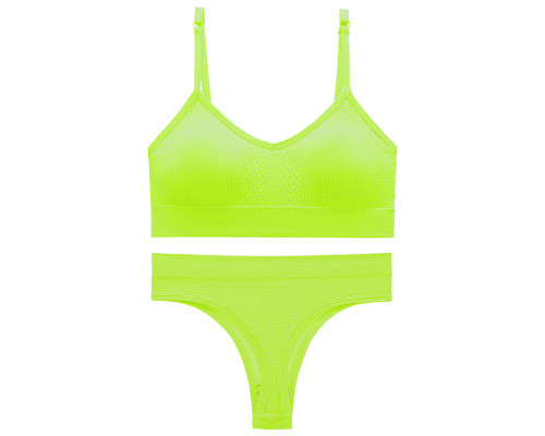 Бесшовный комплект женского белья в текстуре косичка трусы и топ 6608# Яркий Лайм L