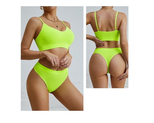 Бесшовный комплект женского белья в текстуре косичка трусы и топ 6608# Яркий Лайм S