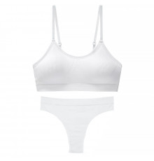 Бесшовный комплект женского белья в рубчик трусы и топ 6618# Белый L 80 ABC