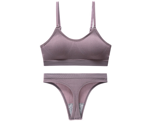 Бесшовный комплект женского белья в рубчик трусы и топ 6618# Лиловый L 80 ABC