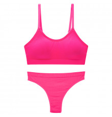 Бесшовный комплект женского белья в рубчик трусы и топ 6618# Розовый электрик L 80 ABC