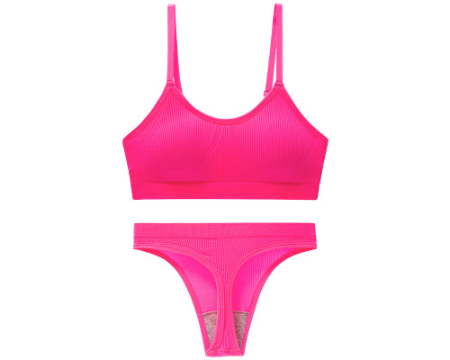 Бесшовный комплект женского белья в рубчик трусы и топ 6618# Розовый электрик L 80 ABC