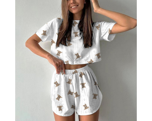 Женский комплект для дома и сна SM24107AYH футболка и шорты женская пижама белая с мишками XL