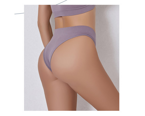 Женские бесшовные трусики бразилианы в рубчик A02# Лиловый XL