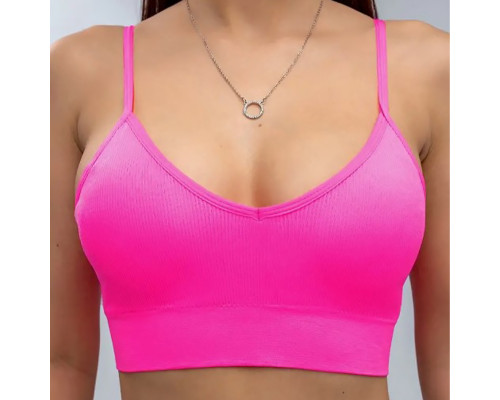 Топ женский в рубчик 08WX# с нерегулируемыми брителями съемные чашечки Розовый электрик XL 85 ABC