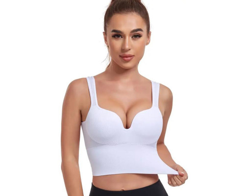 Женский 3D топ 2765# с моделирующим эфектом пушап с глубоким декольте удлиненный Белый XL