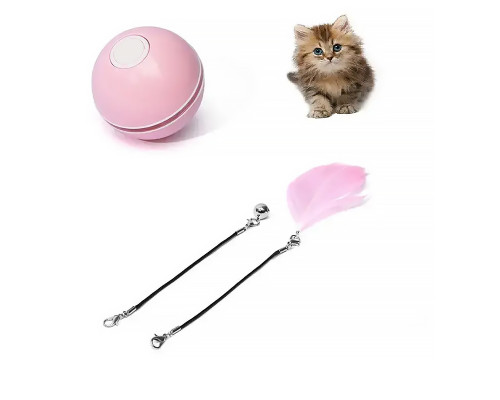 Умная игрушка-тизер интерактивный шарик для кошек DT411 светодиодная с USB Pink