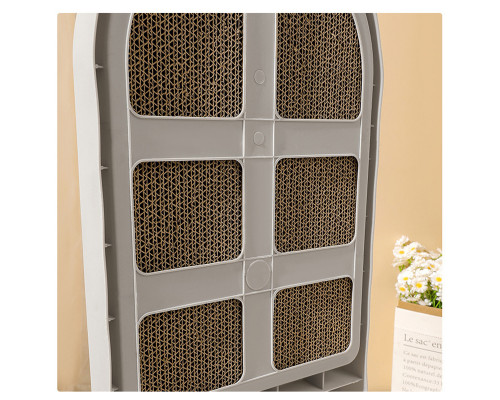 Когтеточка для кота DT-1119 L образная пластиковая с игрушками и сменной конструкцией Gray