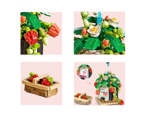 3D конструктор набор строительных блоков LOZ 1284 клубника в горшке 686 деталей пластиковый