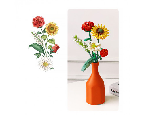 3D конструктор набор строительных блоков LOZ 1659 подсолнух роза шафран зверобой 568 деталей пластиковый