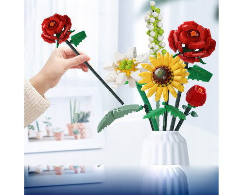 3D конструктор набор строительных блоков LOZ 1659 подсолнух роза шафран зверобой 568 деталей пластиковый