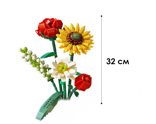 3D конструктор набор строительных блоков LOZ 1659 подсолнух роза шафран зверобой 568 деталей пластиковый