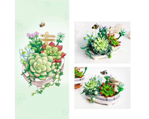 3D конструктор набор строительных блоков LOZ 1660 вечный цветок суккуленты в горшке 389 деталей пластиковый