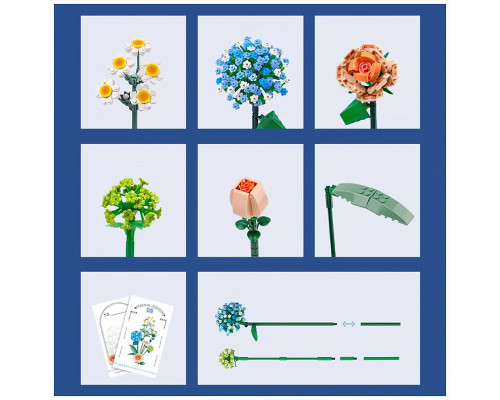 3D конструктор набор строительных блоков LOZ 1671 ромашка роза лист гортензии 680 деталей пластиковый