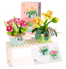3D конструктор набор строительных блоков LOZ 1673 мини роза тюльпан в горшке 409 деталей пластиковый