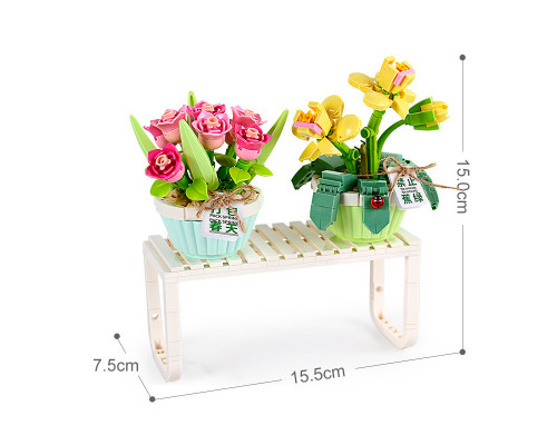3D конструктор набор строительных блоков LOZ 1673 мини роза тюльпан в горшке 409 деталей пластиковый
