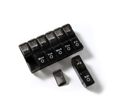 Таблетница органайзер для таблеток Day-Night на 14 отделений Black