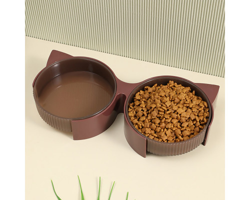 Миска Taotaopets 198807 для котов двойная с ушками Burgundy