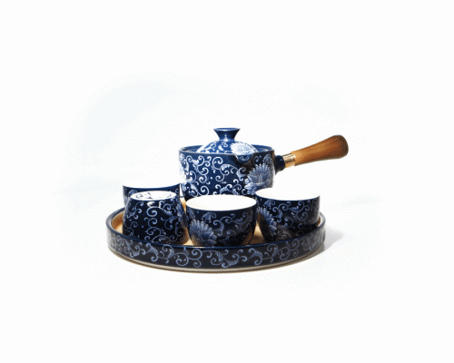 Дорожный набор для чайной церемонии керамический на 4 персоны Blue Lotos