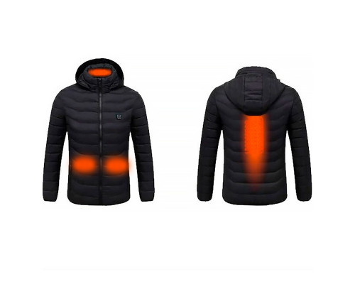 Куртка с подогревом от повербанка USB M09-4 Black 4 зоны подогрева для туризма рыбалки активного отдыха XL