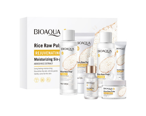 Набор по уходу за лицом Bioaqua Rice Raw Pulp Set 6 в 1 омолаживающий с экстрактом риса