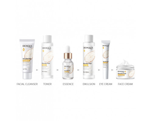 Набор по уходу за лицом Bioaqua Rice Raw Pulp Set 6 в 1 омолаживающий с экстрактом риса