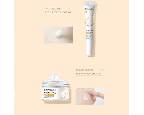 Набор по уходу за лицом Bioaqua Rice Raw Pulp Set 6 в 1 омолаживающий с экстрактом риса