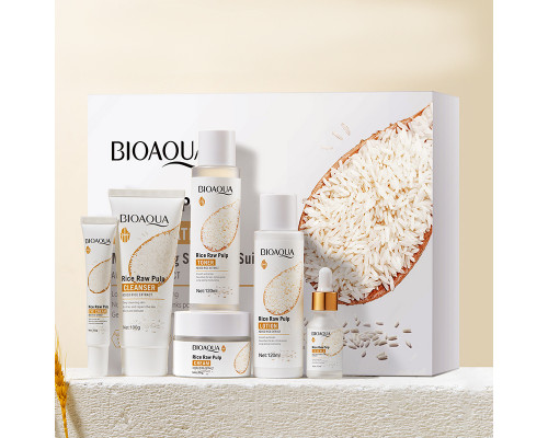Набор по уходу за лицом Bioaqua Rice Raw Pulp Set 6 в 1 омолаживающий с экстрактом риса