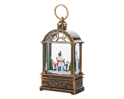 Декоративный фонарь новогодний 2024 11*6,5*21 см рождественское украшения для дома USB+Батарейким подвесной с подсветкой Снеговик и ребенок