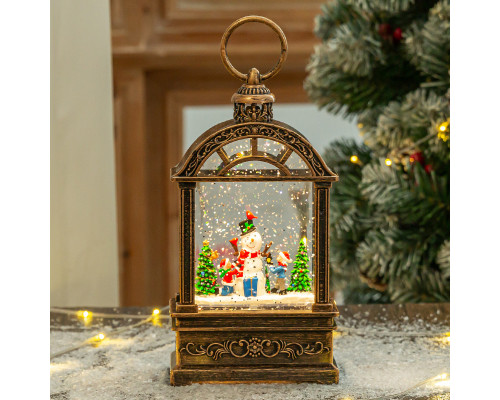 Декоративный фонарь новогодний 2024 11*6,5*21 см рождественское украшения для дома USB+Батарейким подвесной с подсветкой Снеговик и ребенок