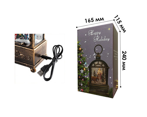 Декоративный фонарь новогодний 2024 11*6,5*21 см рождественское украшения для дома USB+Батарейким подвесной с подсветкой Снеговик и ребенок