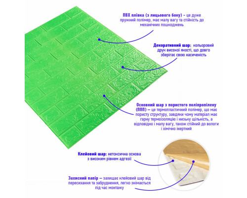 3D панель самоклеющаяся 700x770x3мм кирпич Зеленый (013-3) SW-00000639