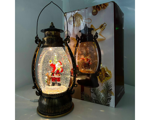 Декоративный подвесной фонарь новогодний 3283093 рождественское украшения 13,5*11*26 см для дома на батарейках Дед Мороз с оленем