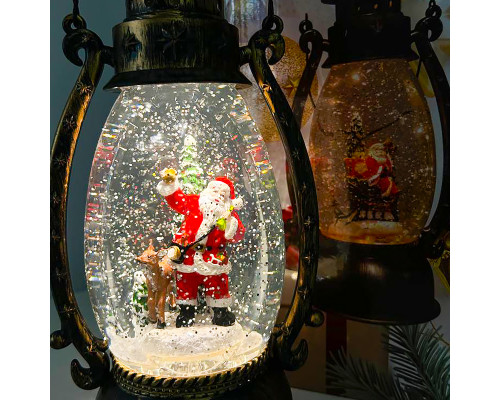 Декоративный подвесной фонарь новогодний 3283093 рождественское украшения 13,5*11*26 см для дома на батарейках Дед Мороз с оленем