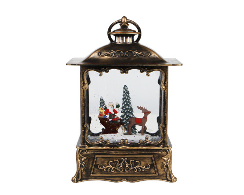 Декоративный фонарь новогодний 365985 рождественское украшение для дома музыкальный USB+Батарейки Дед Мороз с оленем