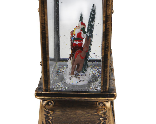 Декоративный фонарь новогодний 365985 рождественское украшение для дома музыкальный USB+Батарейки Дед Мороз с оленем