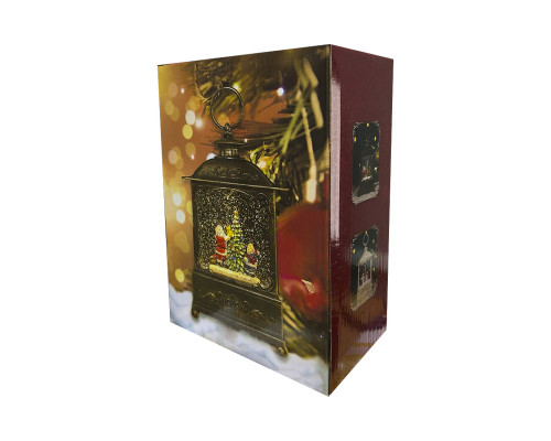 Декоративный фонарь новогодний 365985 рождественское украшение для дома музыкальный USB+Батарейки Дед Мороз с оленем