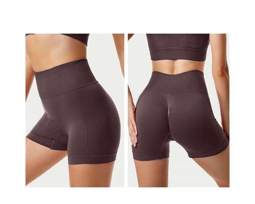 Шорты женские 1802# бесшовные для фитнеса пуш ап push up Коричневый S