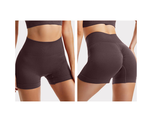 Шорты женские 1802# бесшовные для фитнеса пуш ап push up Коричневый S