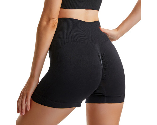 Шорты женские 1802# бесшовные для фитнеса пуш ап push up Черный S