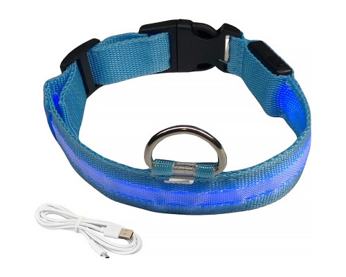 Светодиодный LED ошейник USB светящийся для собак и котов Blue L